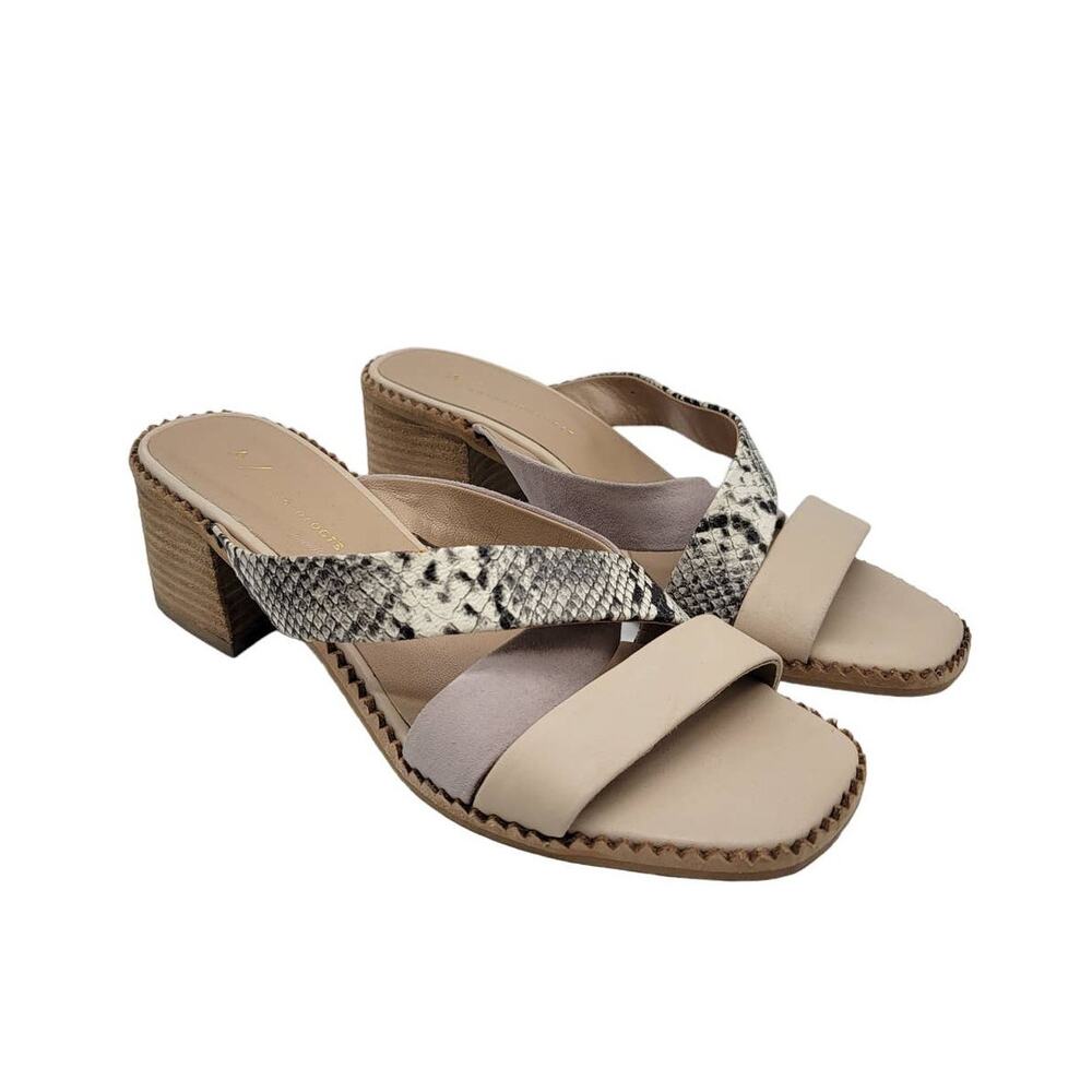 Anthropologie Strappy Heels with Snake Print Detail Open Toe Beige EU 37 US 6